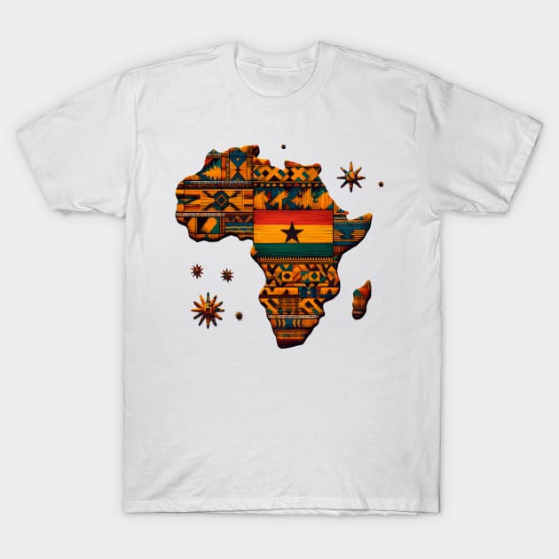 African Map Kente Pattern Ghana Flag T-Shirt by Graceful Designs
